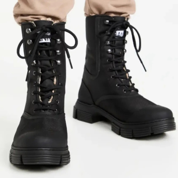 New Ganni shearling combat boots - lug sole lace-up - grunge streetwear - 11 - Picture 4 of 17